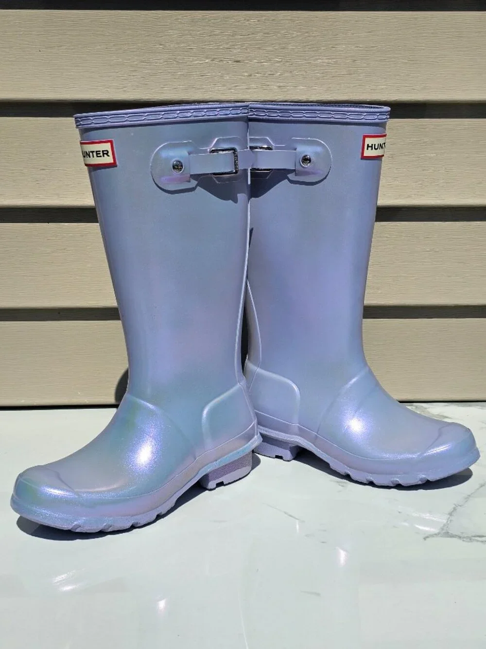 Hunter Nebula Kids Tall Rain Boots (light purple iridescent finish)